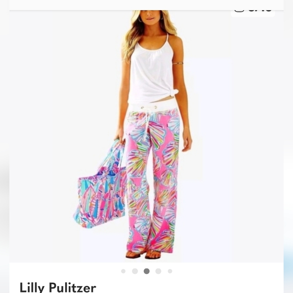 Lilly Pulitzer Pink Multicolor Tropical Wide-Leg Pants